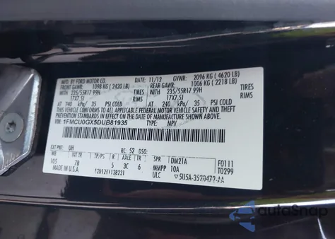 2013 Ford Escape Se z USA, uszkodzony, nr VIN 1FMCU0GX5DUB81935